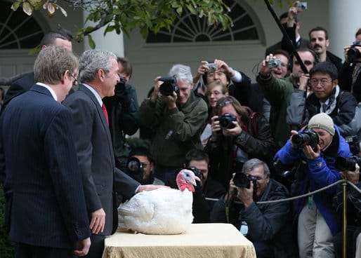 President George W Bush pardoning a turkey